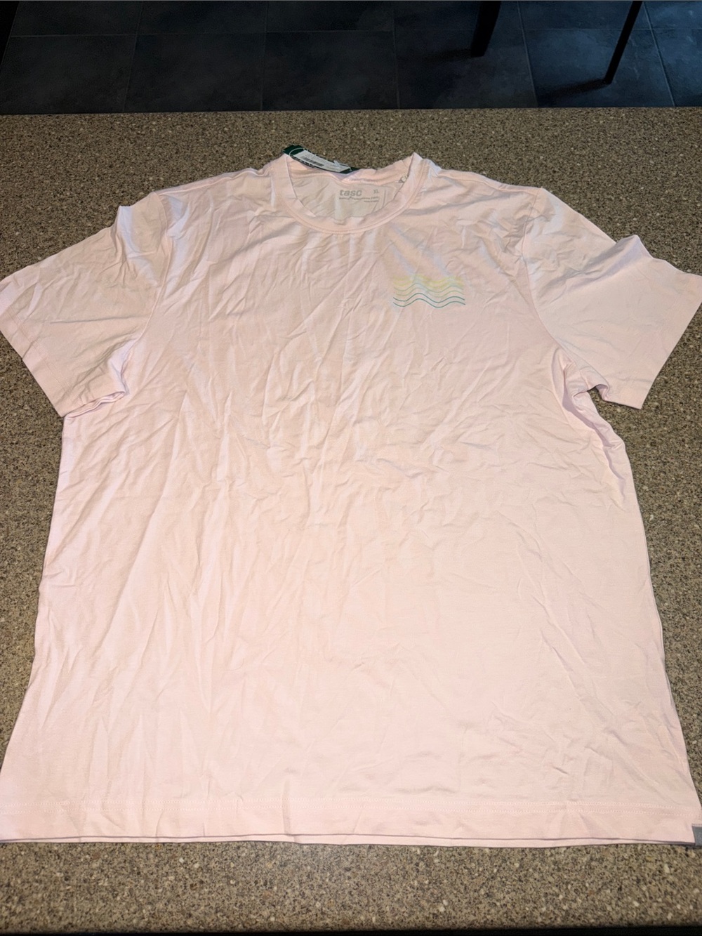 Tasc Light Pink Crew Neck Short Sleeve Tee with Subtle Wave Motif